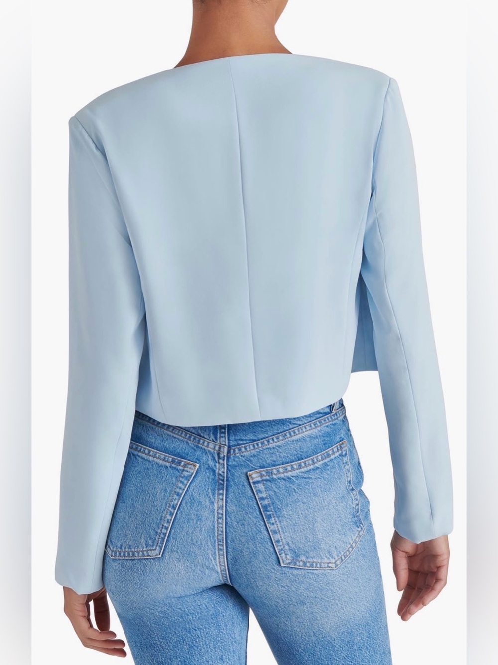 NEW…Steve Madden Light Blue Cropped Open-Front Women's Jacket - Picture 2 of 6
